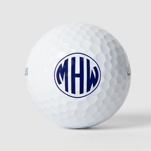 White Navy Circle Monogram Font DIY BG Golfballen (Voorkant)
