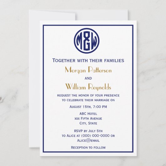 White Navy Circle Monogram Font DIY BG Kaart (Voorkant)