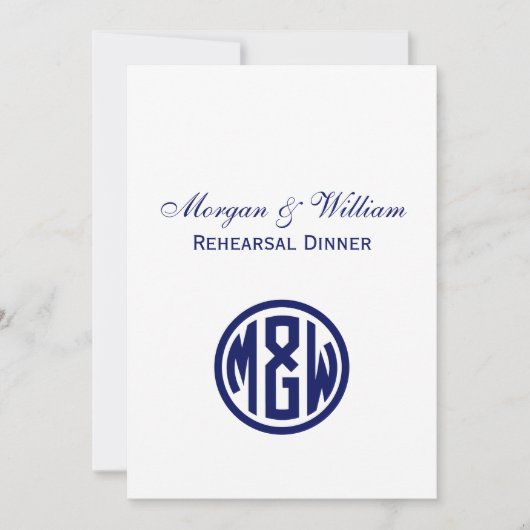 White Navy Circle Monogram Font DIY BG Kaart (Voorkant)