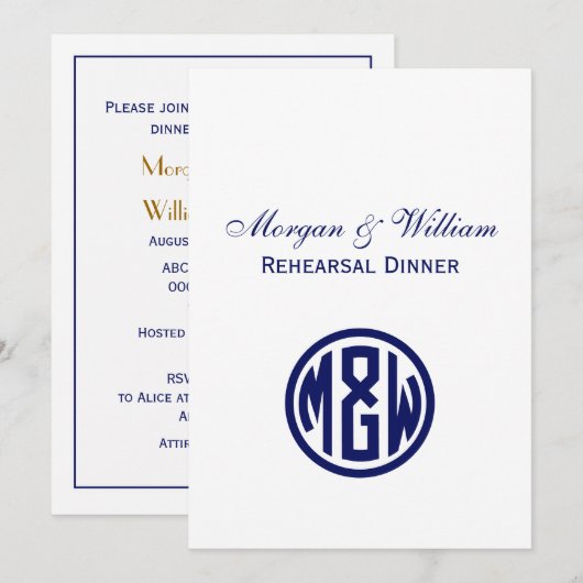 White Navy Circle Monogram Font DIY BG Kaart (Voorkant / Achterkant)