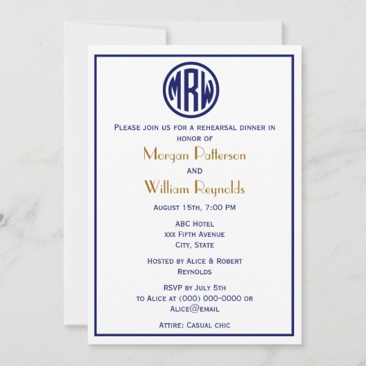 White Navy Circle Monogram Font DIY BG Kaart (Voorkant)