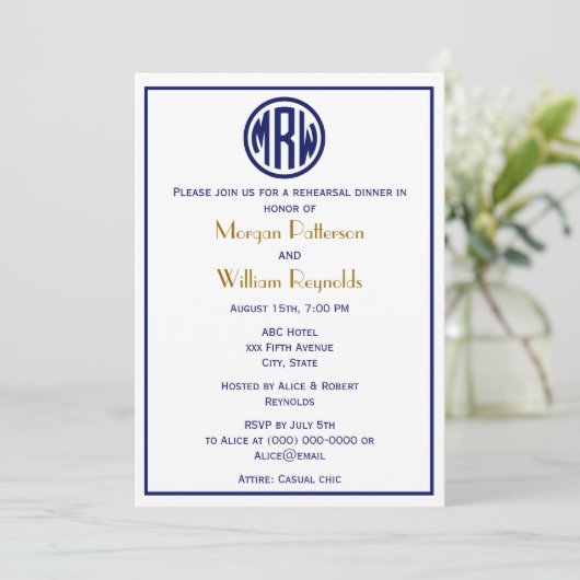 White Navy Circle Monogram Font DIY BG Kaart (Staand voorkant)