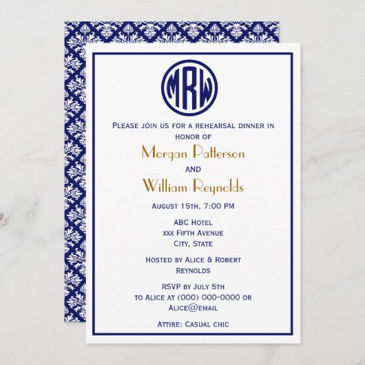 White Navy Circle Monogram Font DIY BG Kaart (Voorkant / Achterkant)