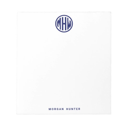 White Navy Circle Monogram Font DIY BG Notitieblok (Voorkant)