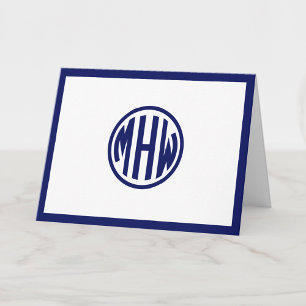 White Navy Circle Monogram Font DIY BG Notitiekaartje