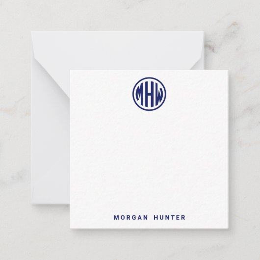 White Navy Circle Monogram Font DIY BG Notitiekaartje (Voorkant)