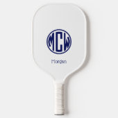 White Navy Circle Monogram Font DIY BG Pickleball Paddle (Voorkant)