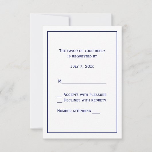 White Navy Circle Monogram Font DIY BG RSVP Kaartje (Achterkant)