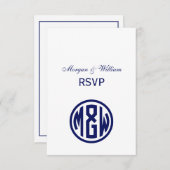 White Navy Circle Monogram Font DIY BG RSVP Kaartje (Voorkant / Achterkant)