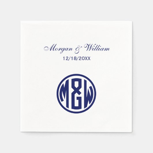 White Navy Circle Monogram Font DIY BG Servet (Voorkant)