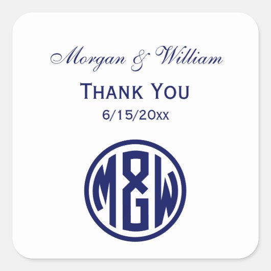 White Navy Circle Monogram Font DIY BG Vierkante Sticker (Voorkant)