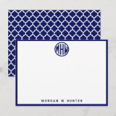White Navy Circle Monogram Font Moroccan DIY BG Bedankkaart (Voorkant / Achterkant)
