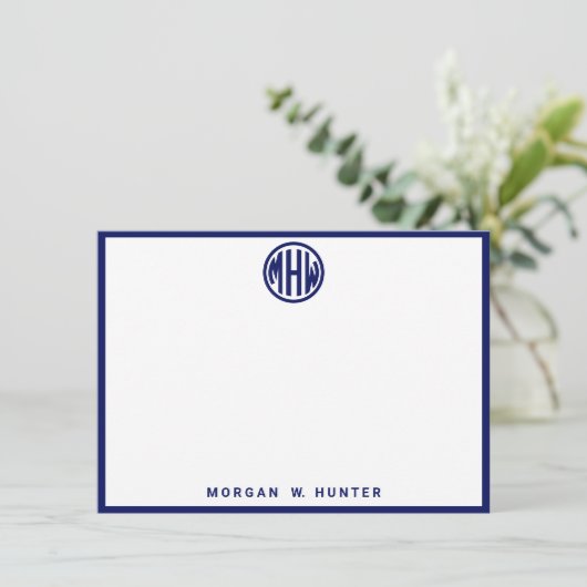 White Navy Circle Monogram Font Moroccan DIY BG Bedankkaart (Staand voorkant)