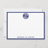 White Navy Circle Monogram Font Moroccan DIY BG Bedankkaart (Voorkant)