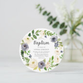 White Navy Floral Wreath Baby Photo Baptisme Kaart (Staand voorkant)