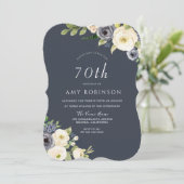 White & Navy Flowers Mooi 70th Birthday Party Kaart (Staand voorkant)