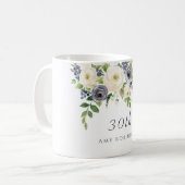 White & Navy Flowers Womans 30th Birthday Gift Koffiemok (Voorkant links)