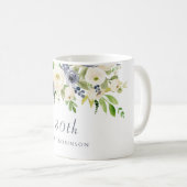 White & Navy Flowers Womans 80th Birthday Gift Koffiemok (Voorkant rechts)