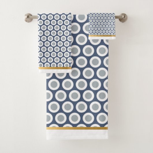WHITE NAVY GEOMETRIC CIRCLS BATHROOM TOWEL SET BAD HANDDOEK (Insitu)