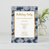 WHITE NAVY LACE GOLD TRIM ELEGANT BIRTHDAY white Kaart (Staand voorkant)