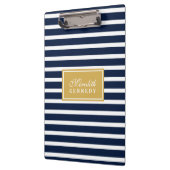 White Navy Stripe Pattern Gold Name Sjabloon Klembord (Links)