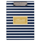White Navy Stripe Pattern Gold Name Sjabloon Klembord (Voorkant)