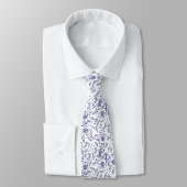 White neck tie with elegant blue floral pattern  stropdas