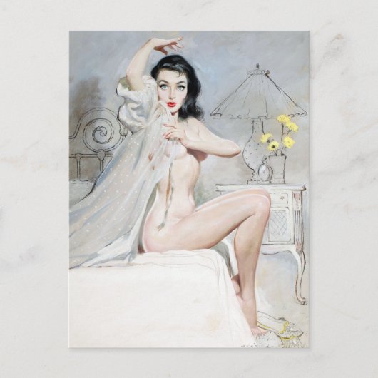 White Negligee Pin Up Briefkaart (Voorkant)