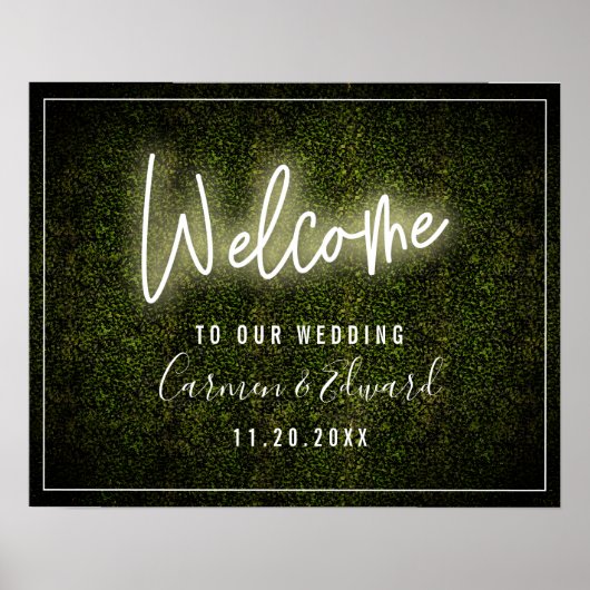 White Neon Boxwood Weddenschap Welkom Poster (Voorkant)