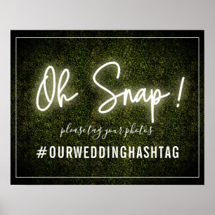 White Neon Boxwood Wedding Hashtag Sign Poster