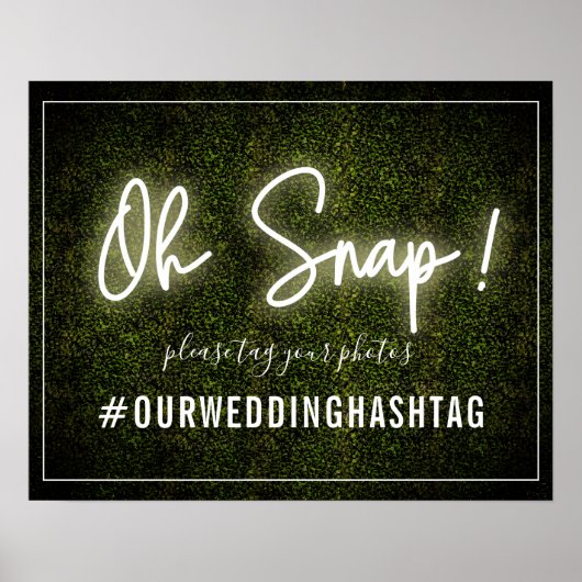 White Neon Boxwood Wedding Hashtag Sign Poster (Voorkant)
