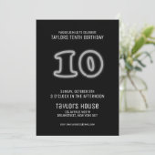 White Neon Sign 10th Trendy Birthday Party Kaart (Staand voorkant)