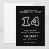 White Neon Sign 14th Trendy Birthday Party Kaart (Voorkant / Achterkant)