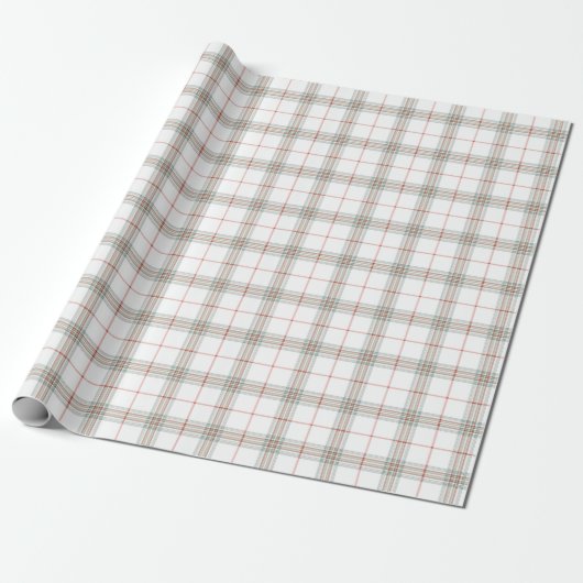 White Neutral Christmas Tartan Plaid Cadeaupapier (Uitgerold)