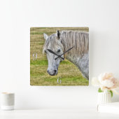 White New Forest Pony Wild Horse Vierkante Klok (Huis)