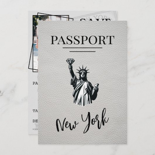 White New York City Passport Bewaar de datum Save The Date (Voorkant / Achterkant)