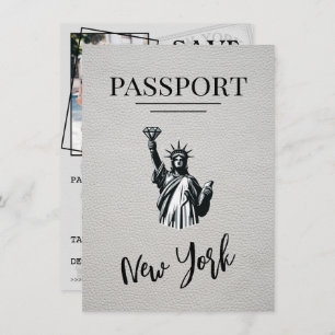 White New York City Passport Bewaar de datum Save The Date