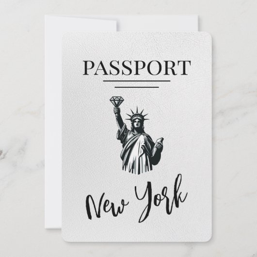 White New York Passport Wedding Kaart (Achterkant)
