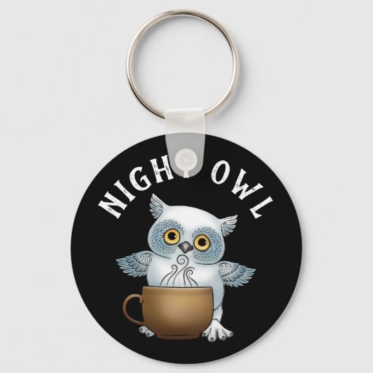 White Night Owl Coffee Sleutelhanger (Voorkant)