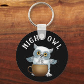 White Night Owl Coffee Sleutelhanger (Voorkant)