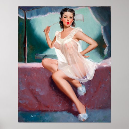 White Nighty Pin Up Poster (Voorkant)
