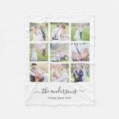 White Nine Photo Collage Familienaam Calligrafie Fleece Deken (Voorkant)