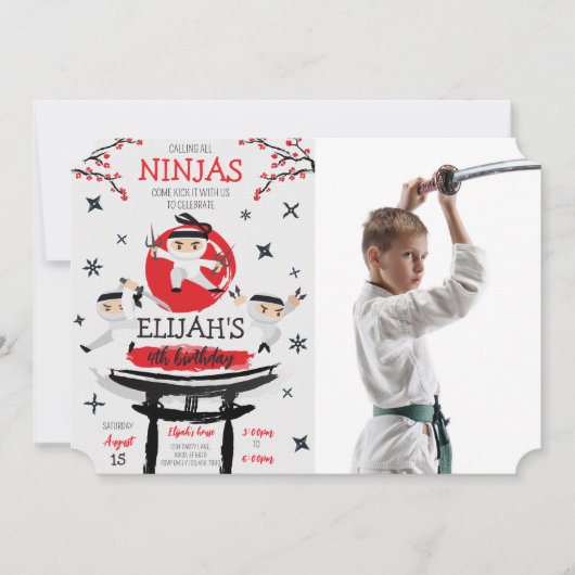 White Ninja Warrior Martial Arts Verjaardagsfoto Kaart (Voorkant)