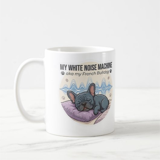 White Noise Machine Frenchie Sticker Koffiemok (Links)