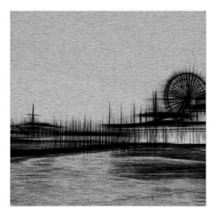White Noise Santa Monica Pier Perfect Poster