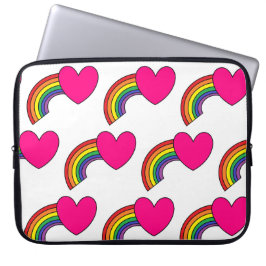 White notebook Hoesje met roze harten en regenboge Laptop Sleeve