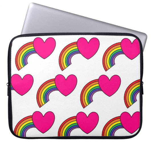 White notebook Hoesje met roze harten en regenboge Laptop Sleeve (Voorkant)