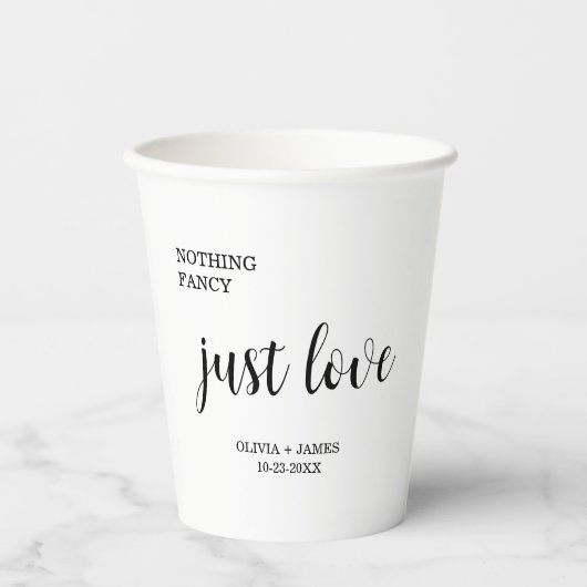 White Nothing Fancy Just Love Wedding Papieren Bekers (Voorkant)