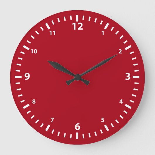 White Number Clock Face op Dark Red Grote Klok (Voorkant)