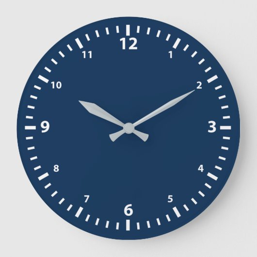 White Number Clock Face op Navy Blue Grote Klok (Voorkant)